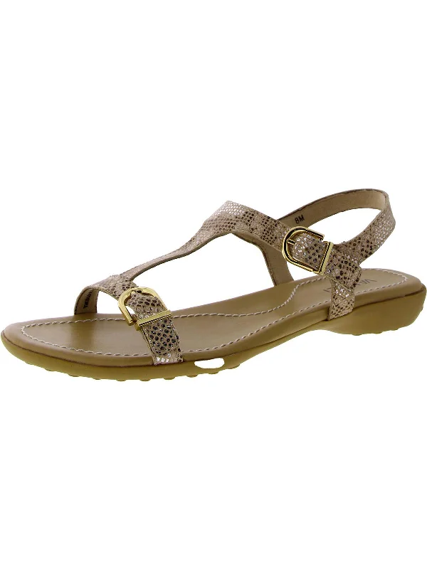 Women's Chic Footwear Taletha Womens Patent Leather Embossed T-Strap Sandals