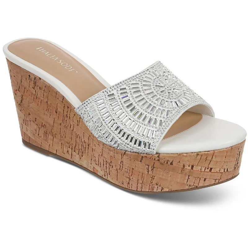 Designer Women's Shoes Thalia Sodi Womens Jae Faux Suede Slip-On Wedge Sandals