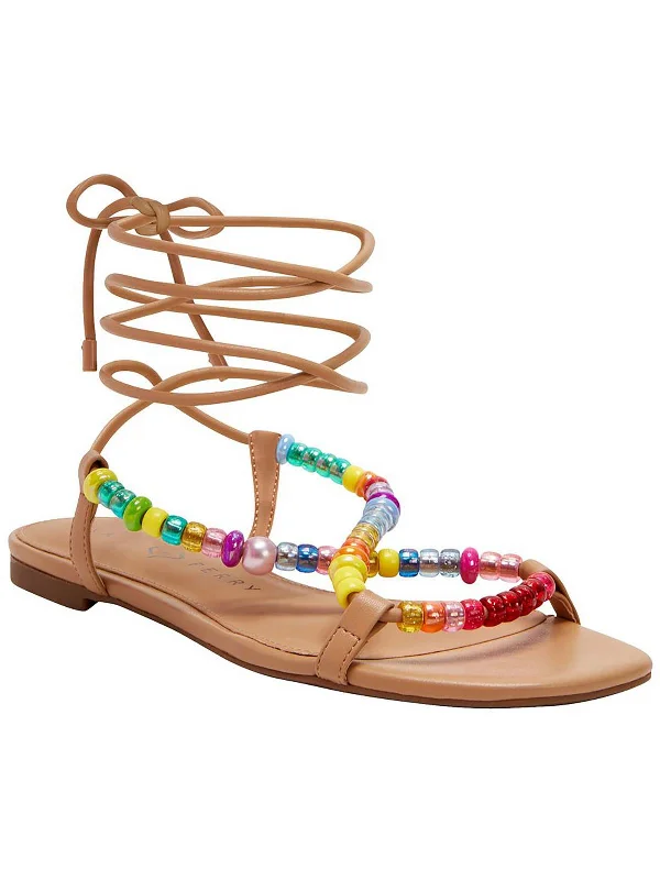 Ride The Style Wave The Halie Bead Womens Beaded Ankle Tie Slide Sandals