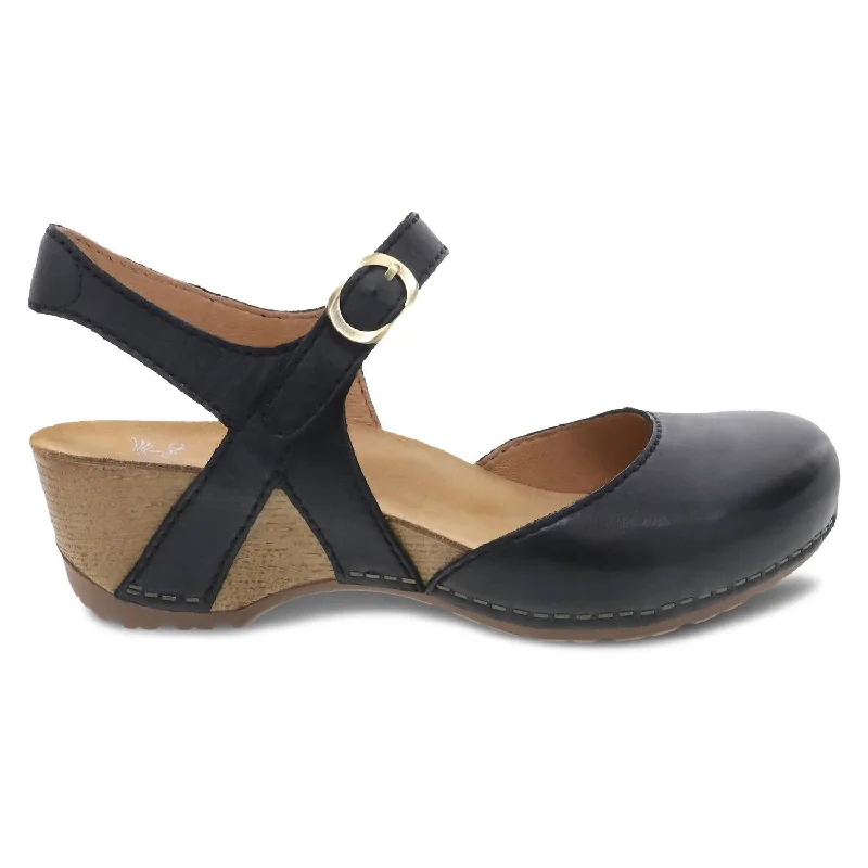 Fashionista Sale Tiffani Wedge Sandal - Medium Width In Black Milled Burnished