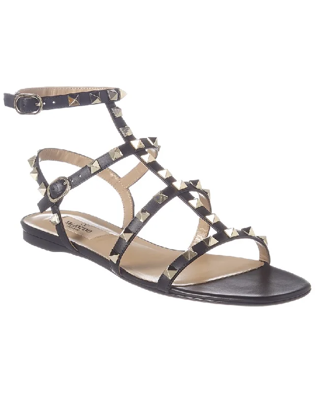Modern Fashion Loafers Valentino Rockstud Caged Leather Ankle Strap Sandal