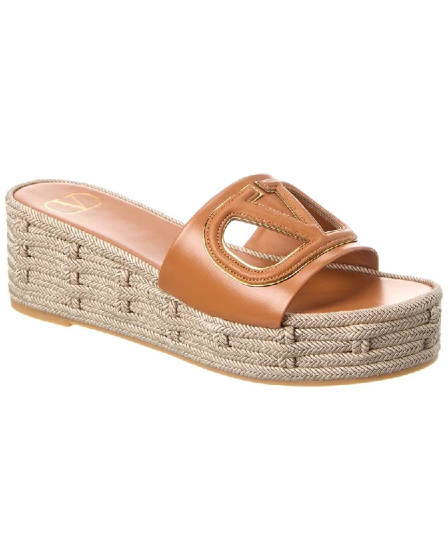 Women's Soft Sole Shoes Valentino VLogo 60 Leather Wedge Sandal