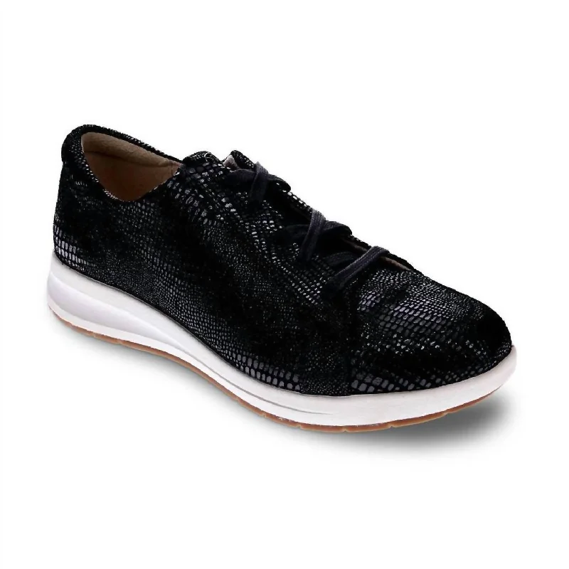 Fashionable Everyday Shoes Women's Athens Sneaker - Medium Width In Black Lizard