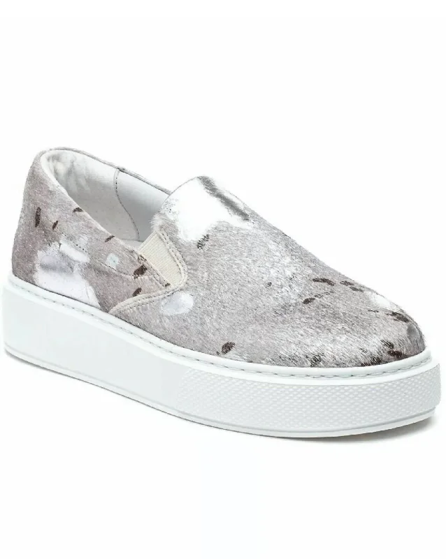 Comfortable Travel Shoes Women's Delia Pony Haircalf & Leather Sneaker In Silver/white Metallic