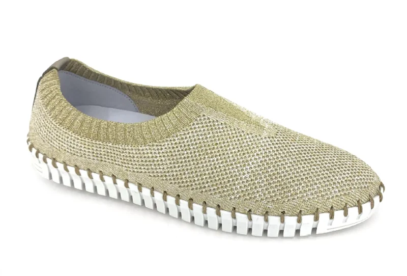 Step Ahead, Lead The Trend Women's Lucy Stretch Sneakers In Gold