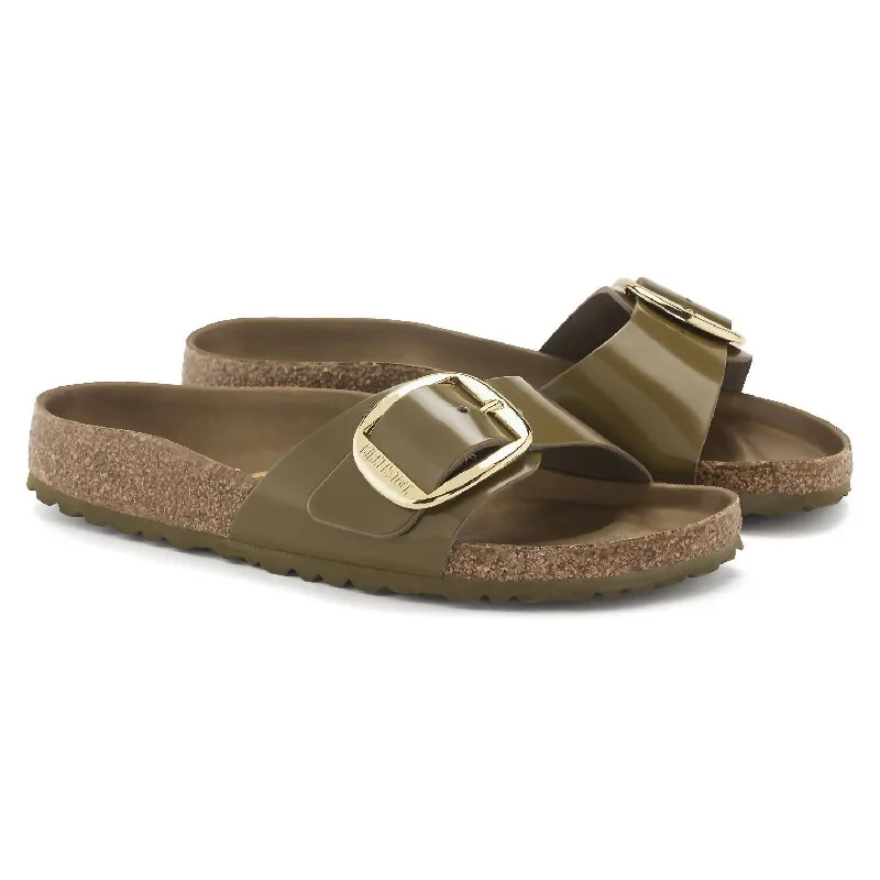 Comfortable Durable Shoes Women's Madrid Big Buckle Sandal In High Shine Mud Green