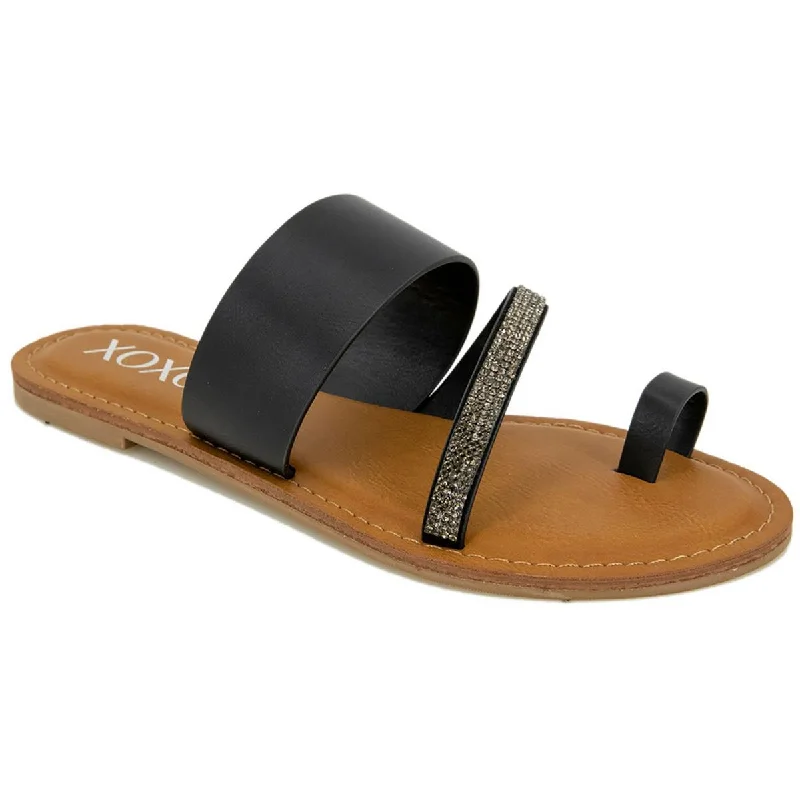 Chic Style, Always In Vogue XOXO Womens Romila Faux Leather Rhinestone Slide Sandals