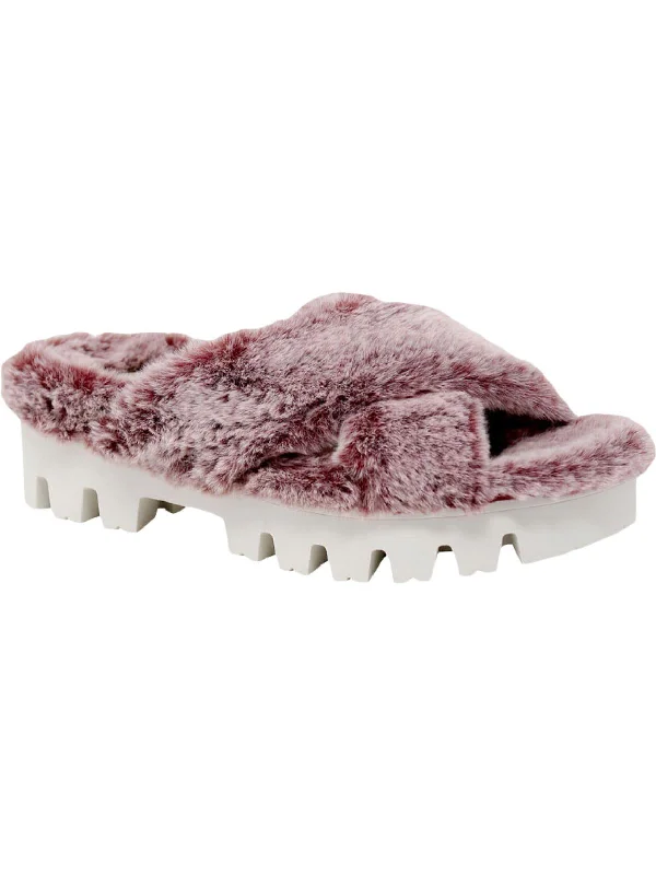 Bid Farewell To The Old Season Zealous Womens Faux Fur Lugged Sole Flatform Sandals