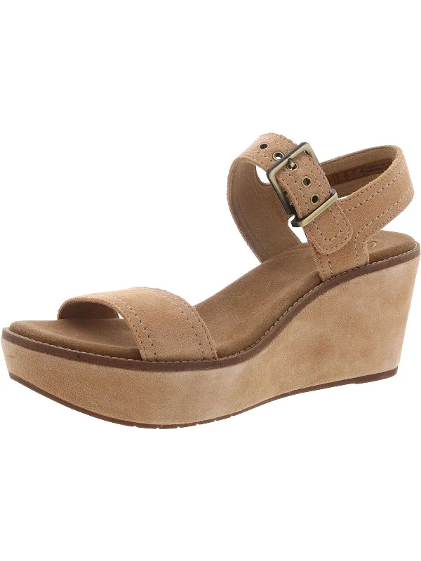 Ends Soon Aisley Orchid Womens Suede Ankle Strap Wedge Sandals