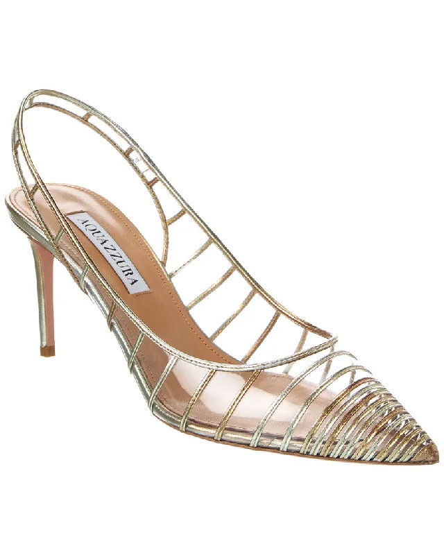 Daring Fashion Promotions Aquazzura Call Me 75 Vinyl & Leather Slingback Pump