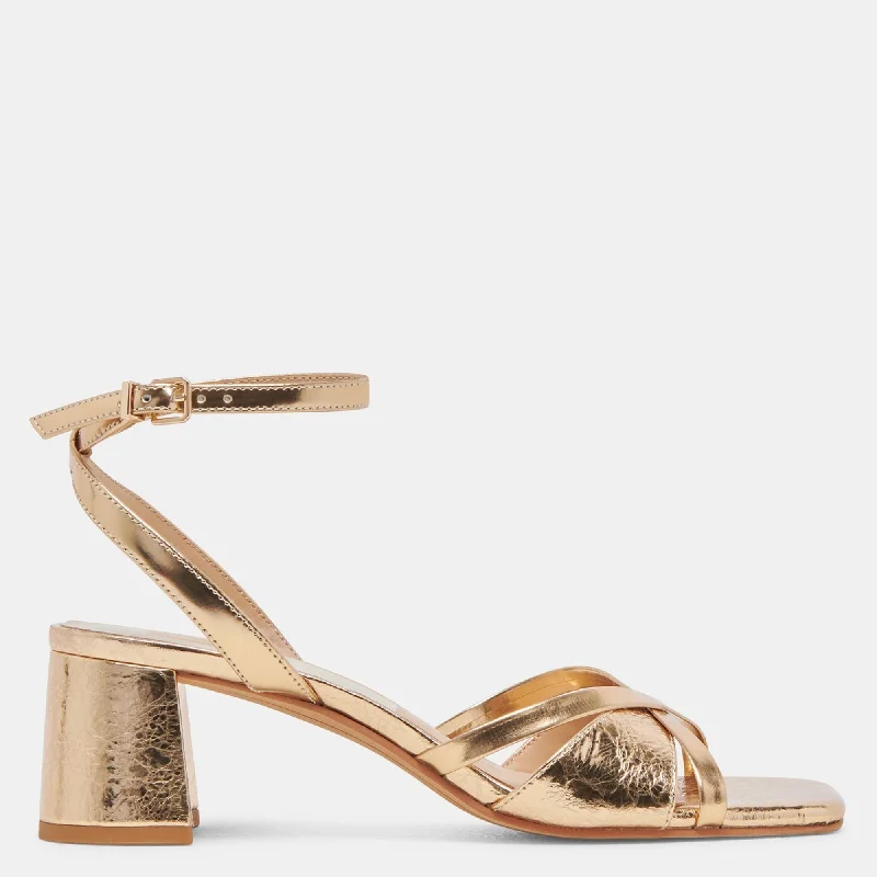 Stay Ahead In Style Blakly Heels Gold Distressed Leather