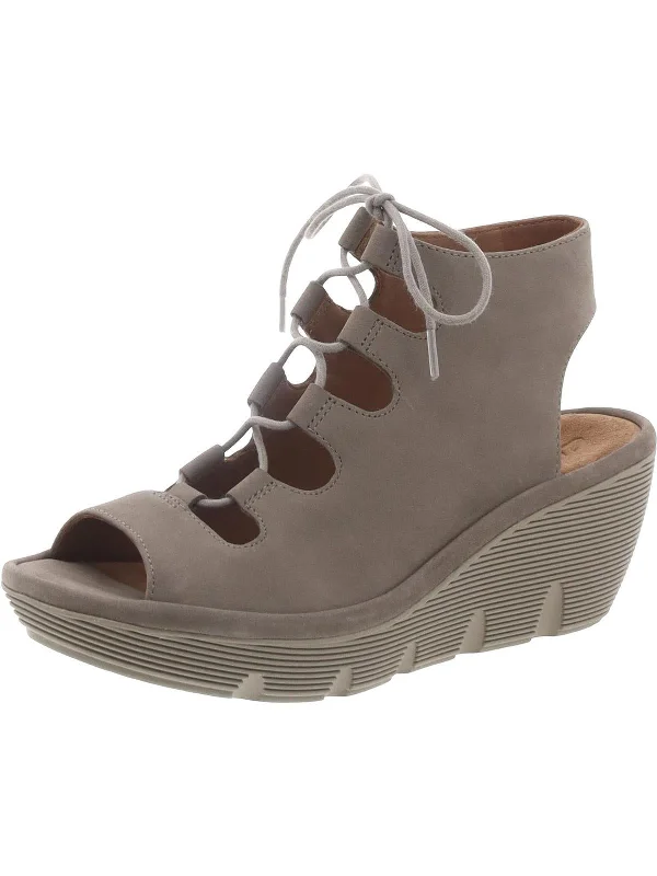 Classic Elegance Sales Clarene Grace Womens Nubuck Tie-Up Wedge Sandals