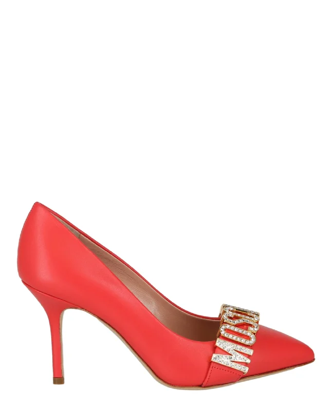 You'Ll Love Us Because Crystal Logo Leather Pumps