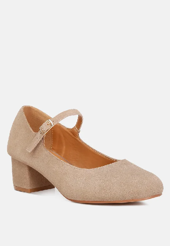 Ultra-Light Footwear Sale DALLIN Suede Block Heel Mary Janes in Sand