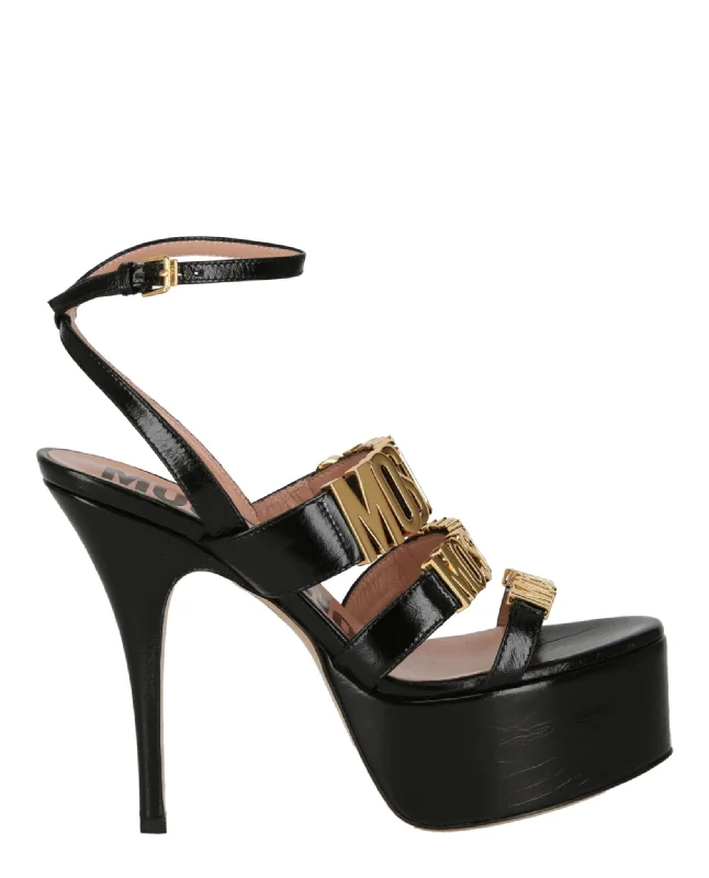 Relaxed Style Deals Degrade Metal Logo Heeled Sandals