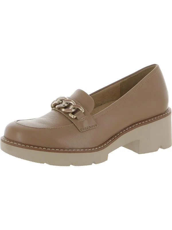 Fashion Forward Femininity Desi Womens Leather Slip On Loafer Heels