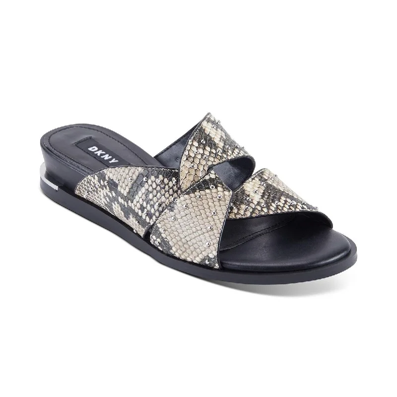 New Season Fashion Preview Sale DKNY Womens Della Leather Embossed Wedge Sandals