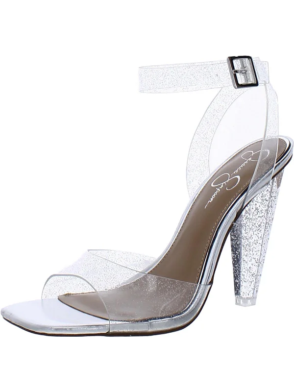 Statement Boots Offer Franie Womens Glitter Ankle Strap Block Heels