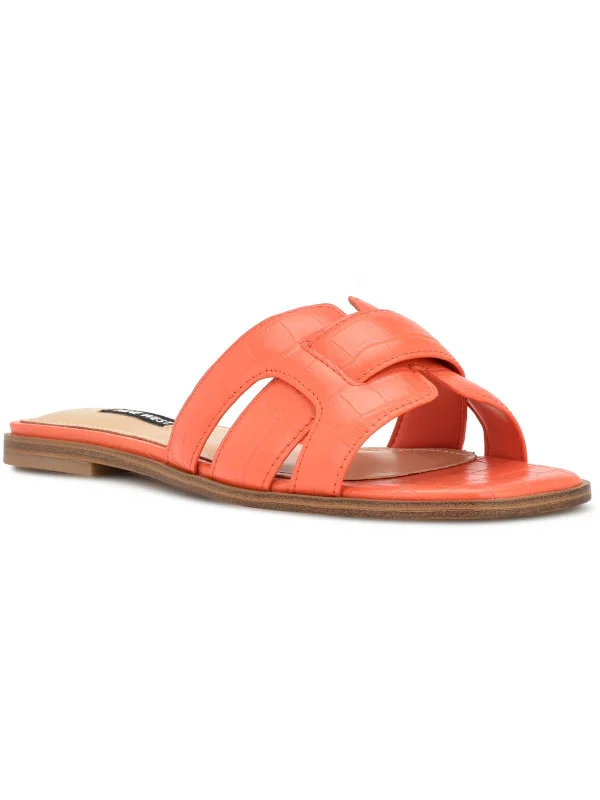 Fashion Forward Germani Womens Leather Square Toe Slide Sandals
