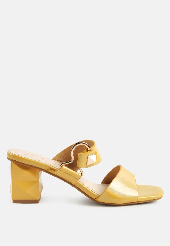Exclusive Discounts hookup geometric cut block heel slides sandals