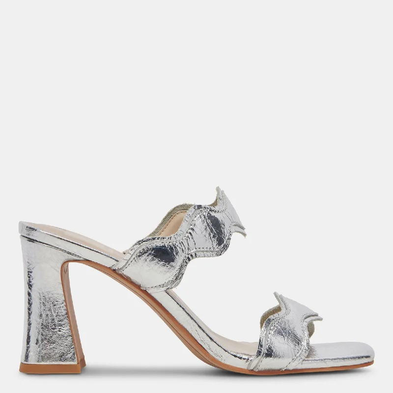 Comfortable Trendy Shoes Ilva Wide Heels Silver Distressed Leather