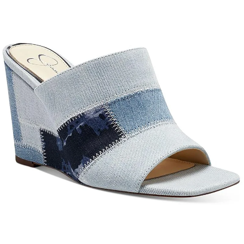 Hot Trends Jessica Simpson Womens Aishia Denim Slip-On Wedge Sandals