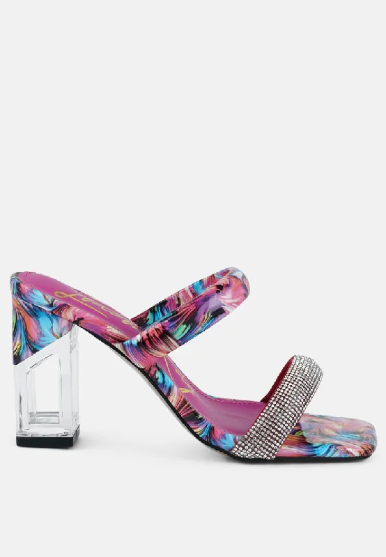 Comfortable Shoes Promotion krypton clear block heeled marble print slides