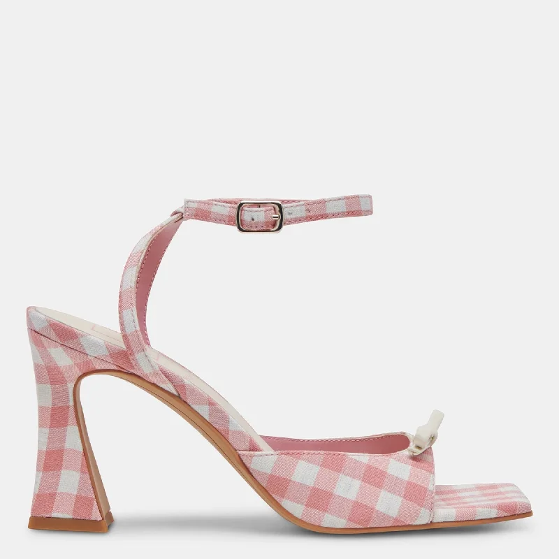 Comfortable Formal Shoes Loise Heels White Pink Gingham