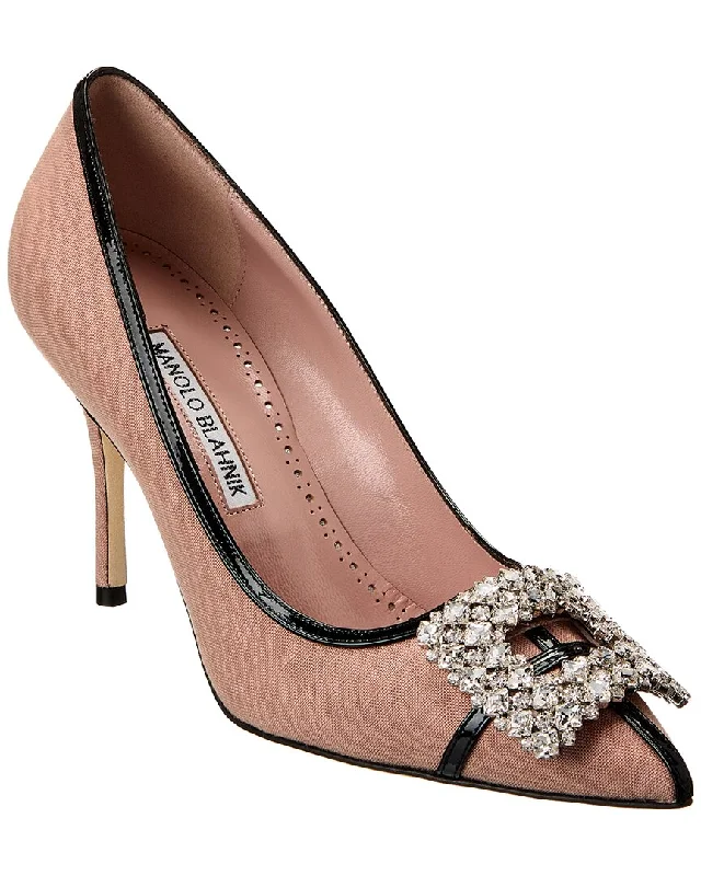 Refined Fashion Sale Manolo Blahnik Tuberian 90 Linen & Leather Pump