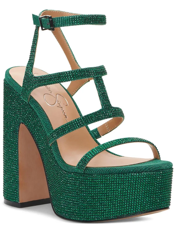 Women's Everyday Flats Meitini Womens Rhinestone Strappy Block Heels