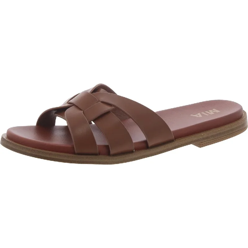 Hurry Before It's Gone Mia Womens Faux Leather Woven Slide Sandals