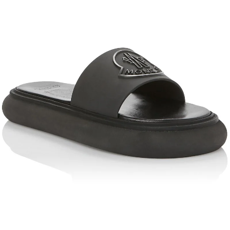 Fashion Sale Moncler Womens Slyder Leather Footbed Flatform Slide Sandals