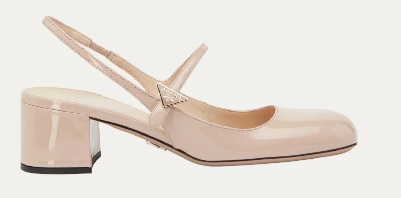 Fashion Sale Prada Women's Cipria Nude Patent Leather Mary Jane Slingback Pumps Shoes