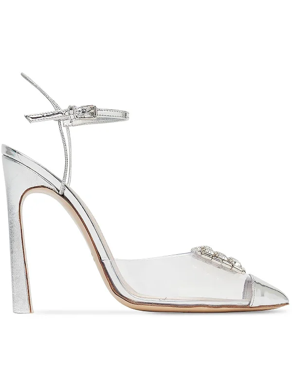 Women's Modern Shoes PVC Sculptural Womens Ankle Strap Dressy Pumps