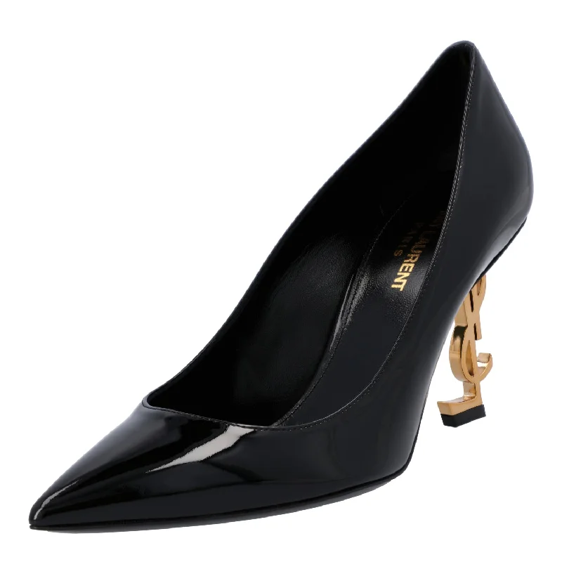 Comfortable Motion Flexible Shoes Saint Laurent Opyum Patent Leather Pumps Black