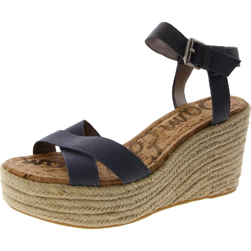 Fashion Essentials Sam Edelman Womens Destin Nubuck Ankle Strap Wedge Sandals