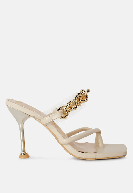 Evening Elegance social bee link chain embellished heel sandals
