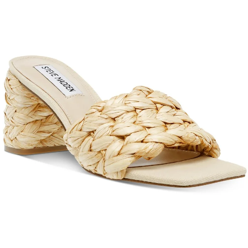 Fall Sale, Prices Drop Steve Madden Womens Laveda Raffia Block Heel Slide Sandals