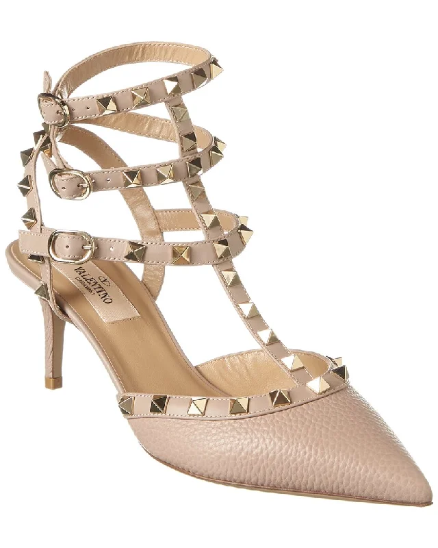 Bold Fashion Boots Sale Valentino Rockstud Caged 65 Grainy Leather Ankle Strap Pump