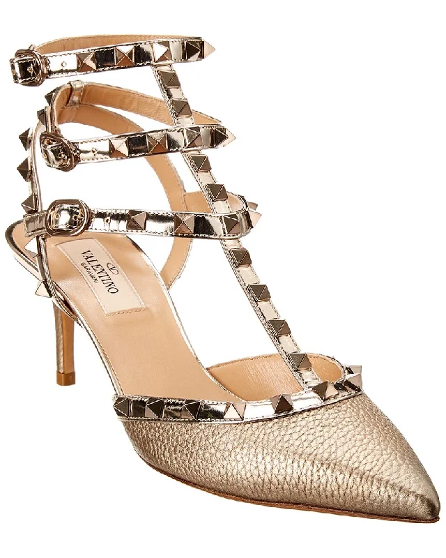 Flash Sale Online Valentino Rockstud Caged 65 Metallic Leather Ankle Strap Pump