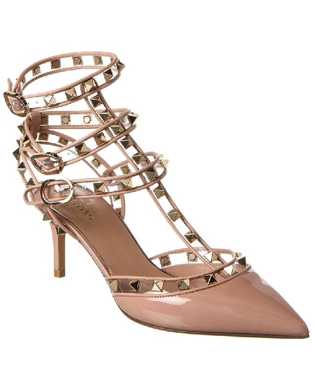 Fashion Sale Valentino Rockstud Caged 65 Patent & Vinyl Ankle Strap Pump
