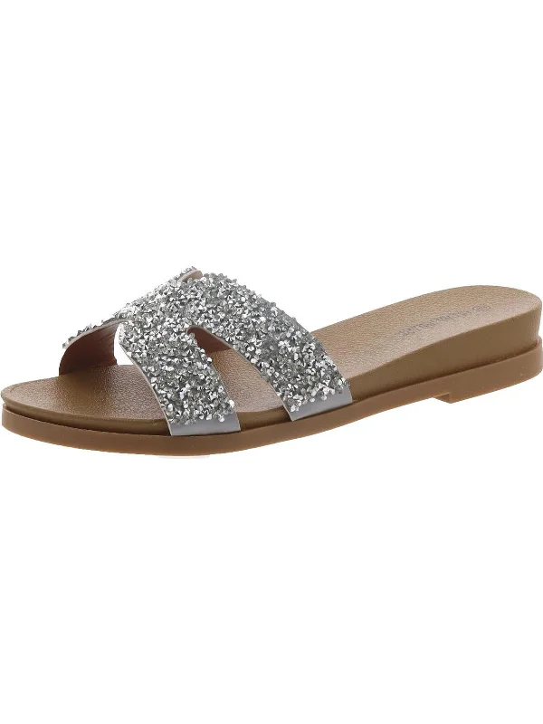 Bold Fashion Footwear Womens Embellished Round Toe Slide Sandals