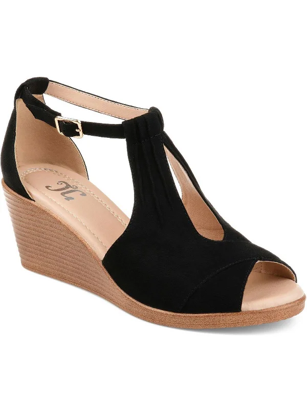 Trendy Flats Sale Womens Faux Suede Ankle Strap Wedge Sandals