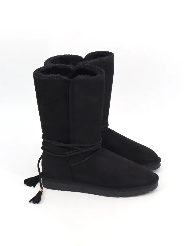 Chic Trend Collection Women's Plain Suede Leather Ankle Boots,Black