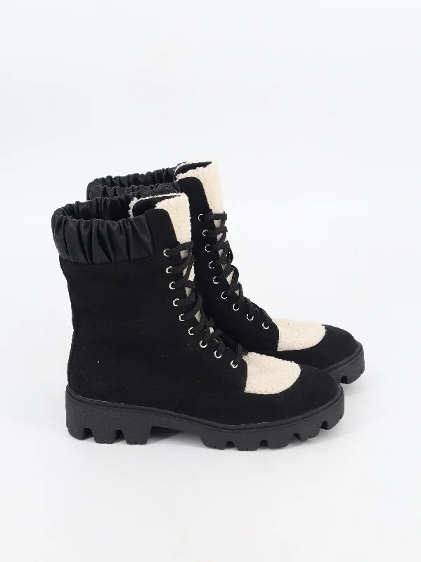 Style Revolution Women's Faux Fur Suede Leather Ankle Boots,Black
