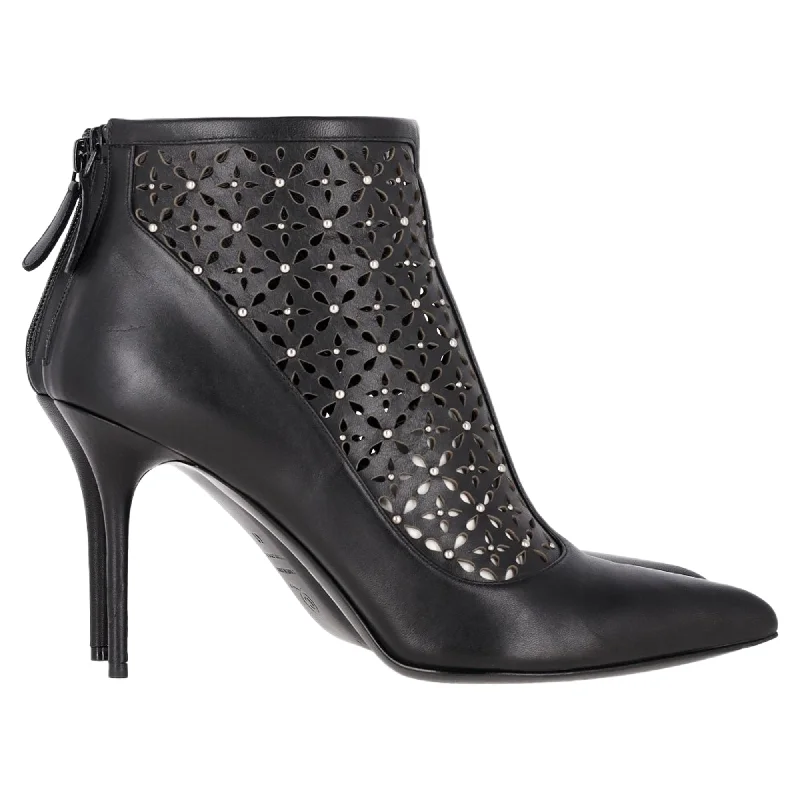 Sale For Women Alexander Mcqueen Lazer Cut Ankle High Heels Boots in Black Leather