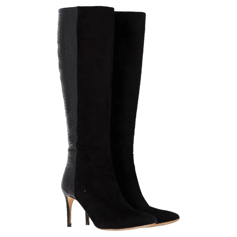 Sale Clearance Alexandre Birman Knee-Length With Snakeskin Effect Boots in Black Suede