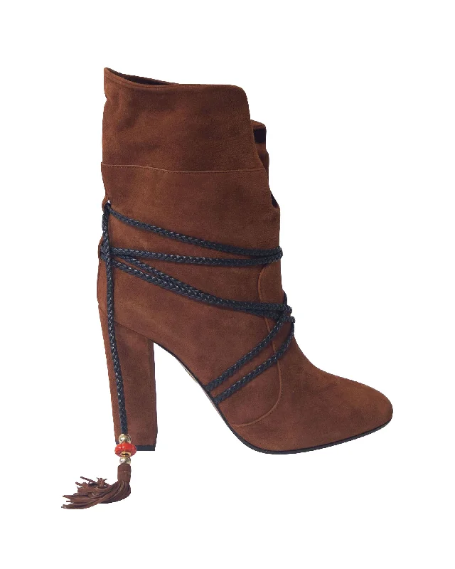 Seasonal Sale Aquazzura Moonshine Boots with Tie in Brown Suede
