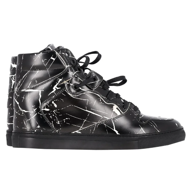 Style Redefined Balenciaga Arena Marble Wedge Sneakers in Black Leather