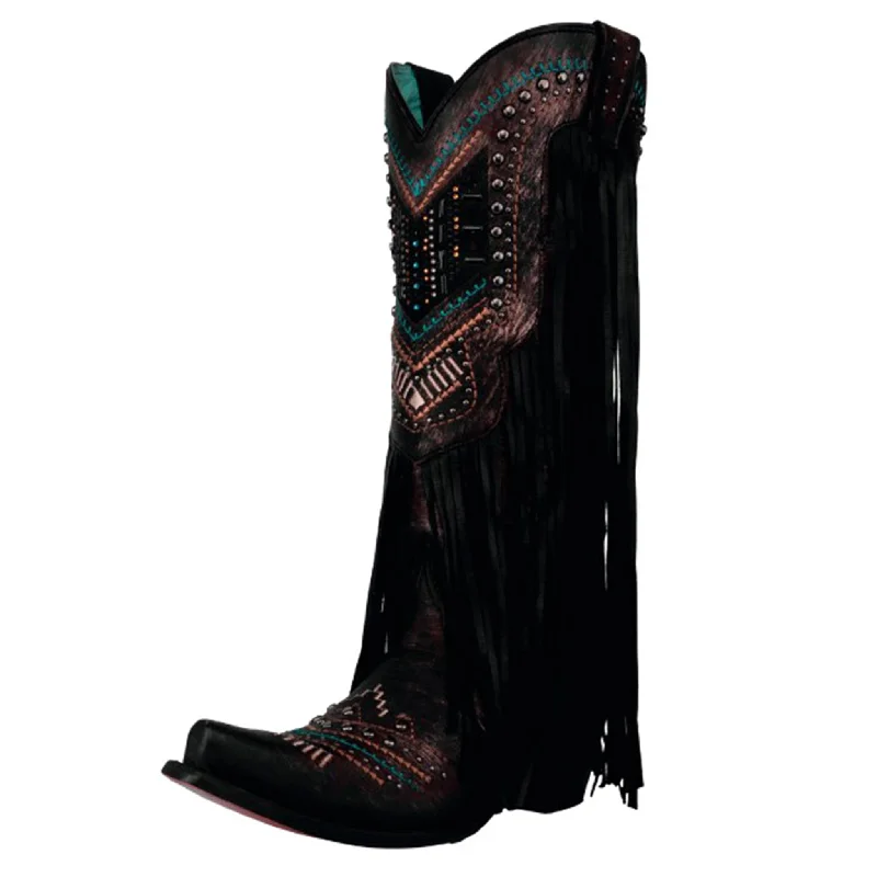 Sporty Fashion Offers Corral Women's Black Embroidery Crystal Fringe Boots